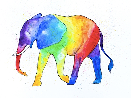 Rainbow/Colorful Watercolor Series Elephant